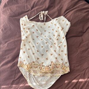 Free People Cream and Gold Patterned Blouse